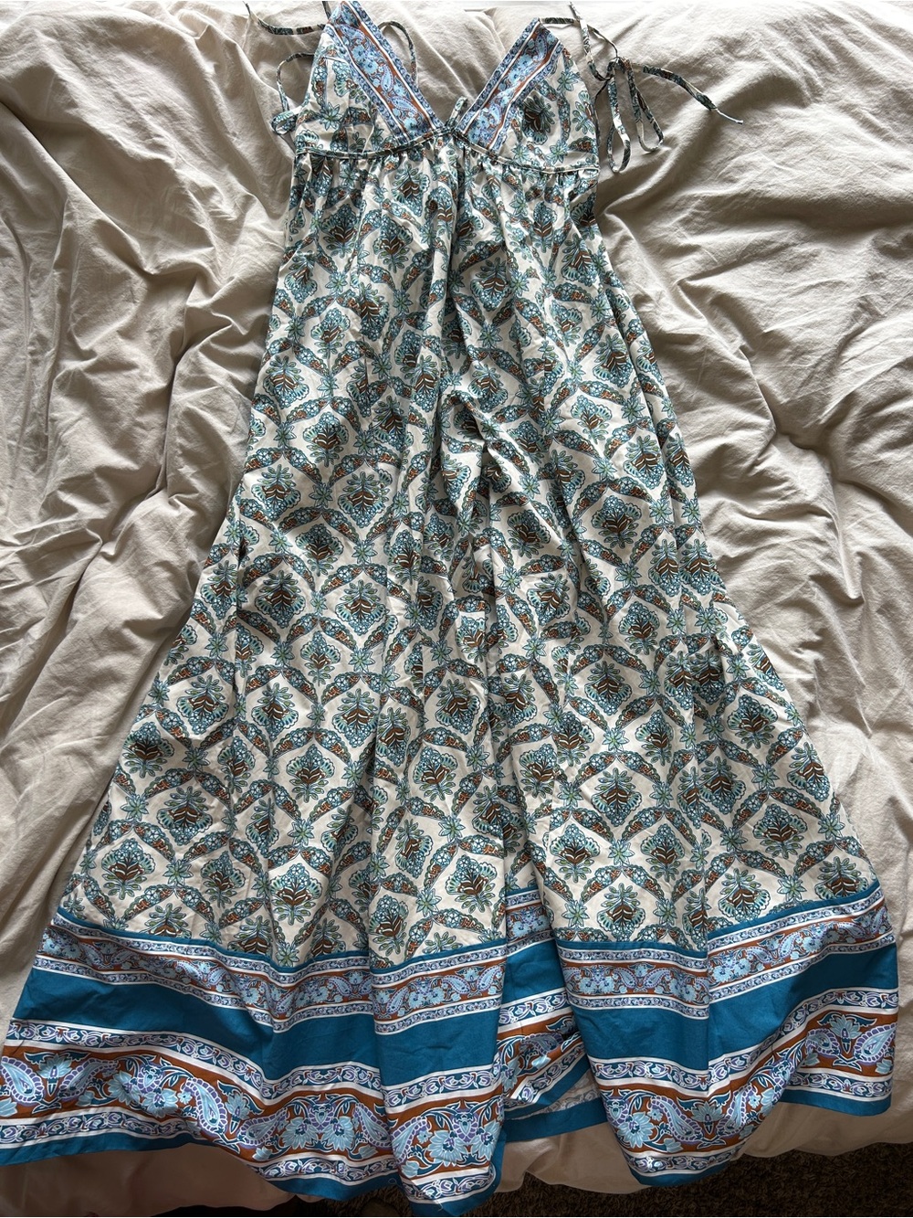 Free People Bohemian Blue Print Maxi Dress NWT Small